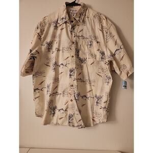 Columbia Shirt Men Large Brown Button Up Fishing Print Pockets Adult L